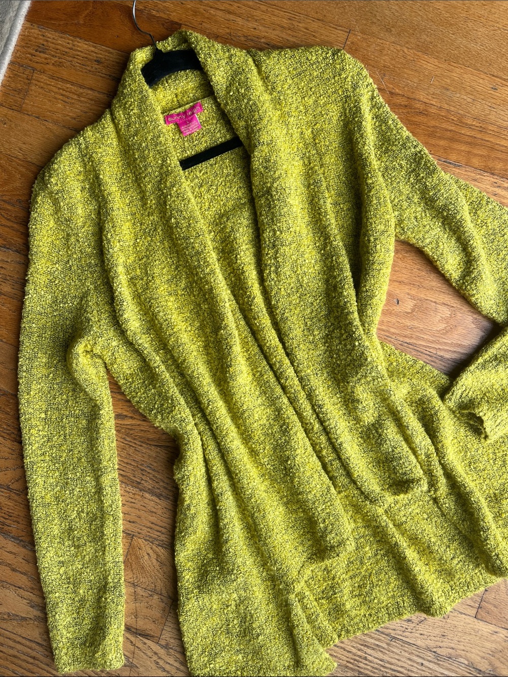 Sunny Leigh Open-Front Bouclé Cardigan - Mustard-lime -size Large